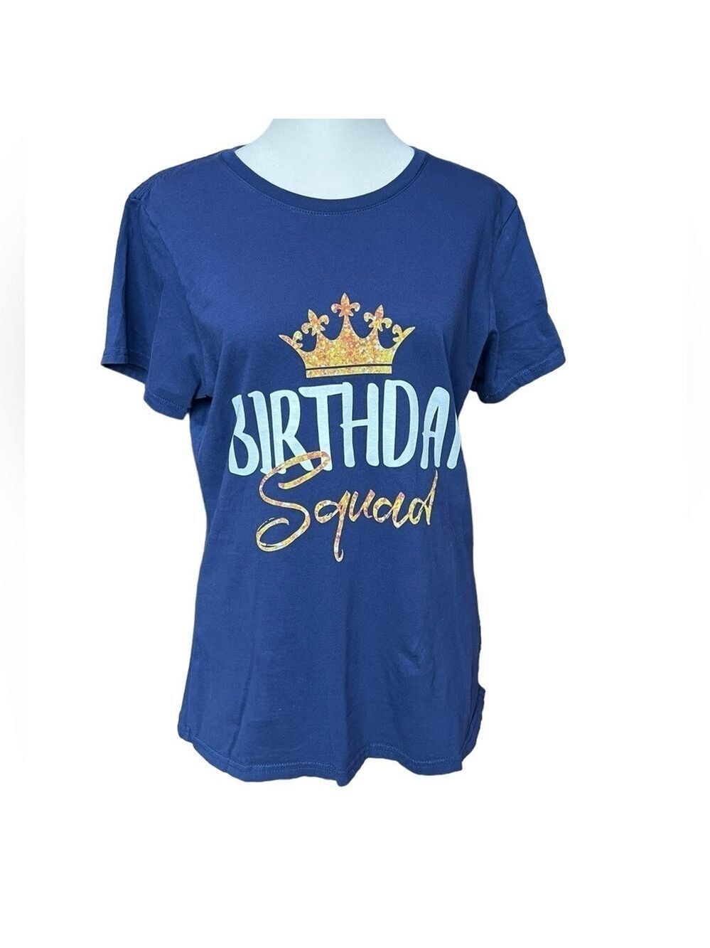 Birthday Squad Crown Tee Women's Large Blue